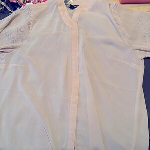 It is a sheer long-sleeved with ruffle detail on the sleeves.